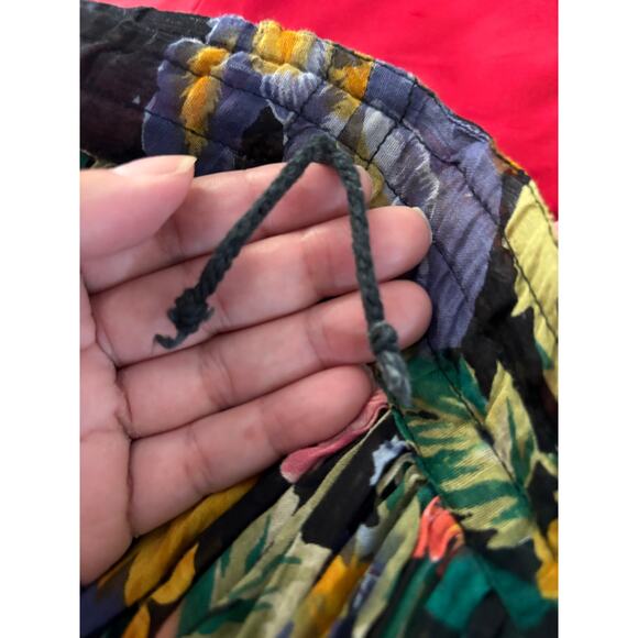 Vintage Intense India Floral Pleated Boho Skirt L 100% Cotton Drawstring - Picture 3 of 6